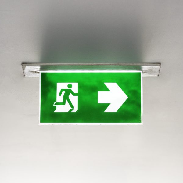 Green emergency exit sign ceiling 600x600